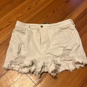 Hollister White Distressed Denim Shorts
